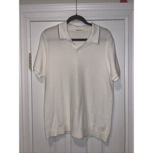 Marine Layer Greyson Sweater Polo White Blue Size Large